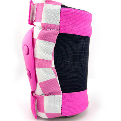 Youth Checkered Elbow and Knee Pad Set - Pink Checkered