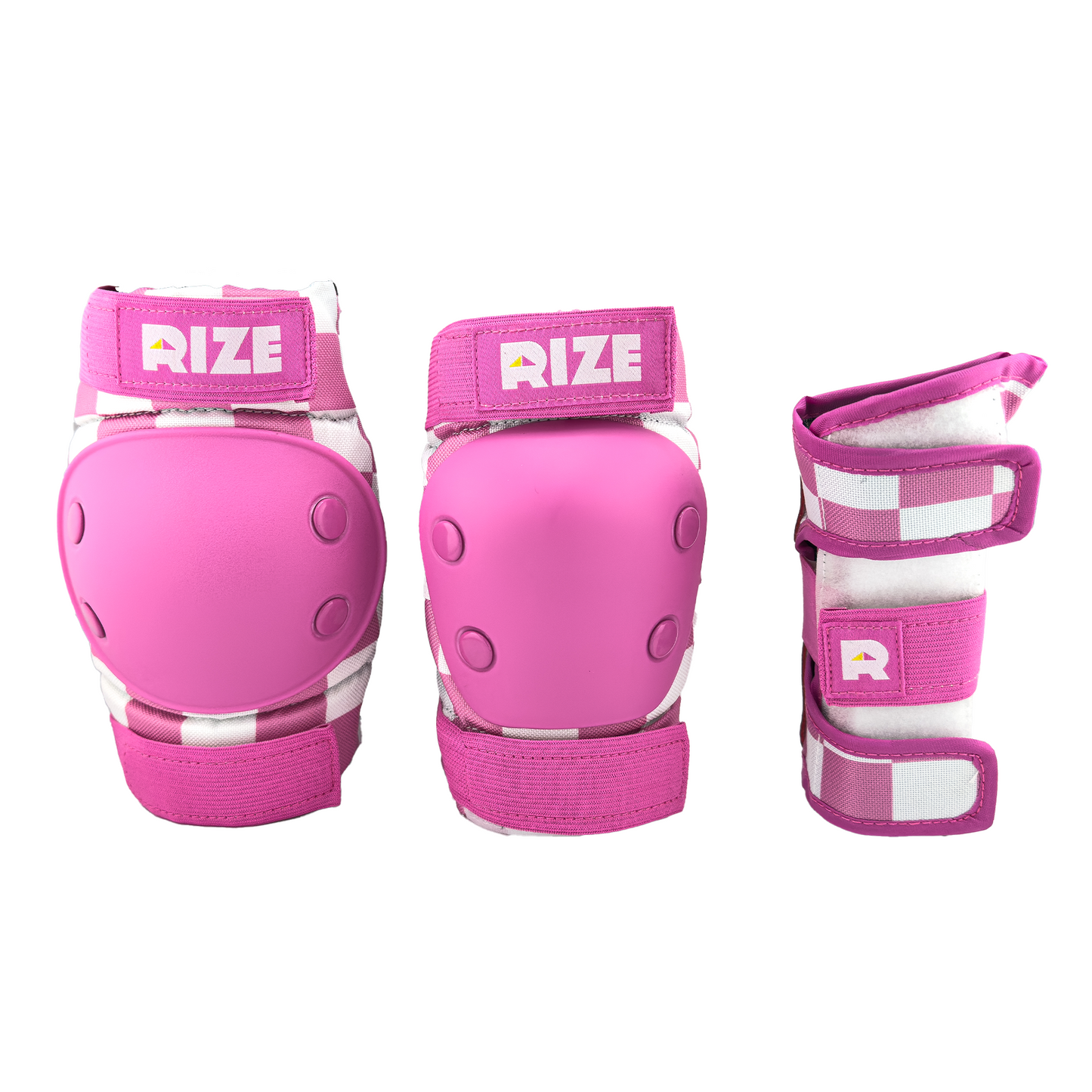 Youth Checkered Elbow and Knee Pad Set - Pink Checkered